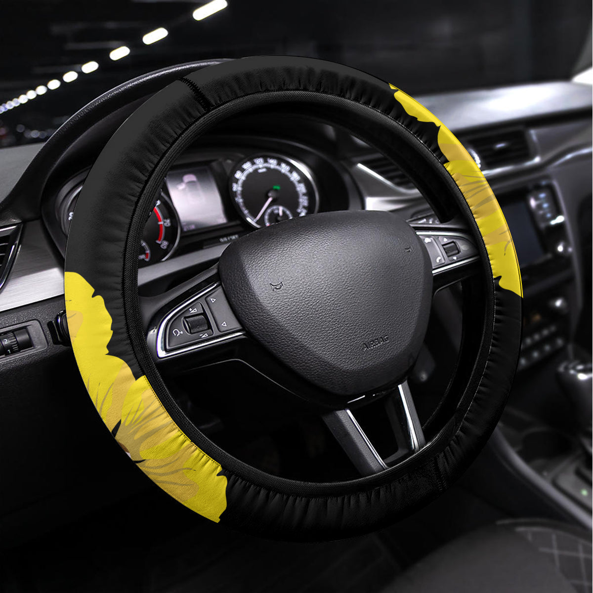 Brunei Darussalam National Day Steering Wheel Cover Coat Of Arms Simpor Flower - Wonder Print Shop