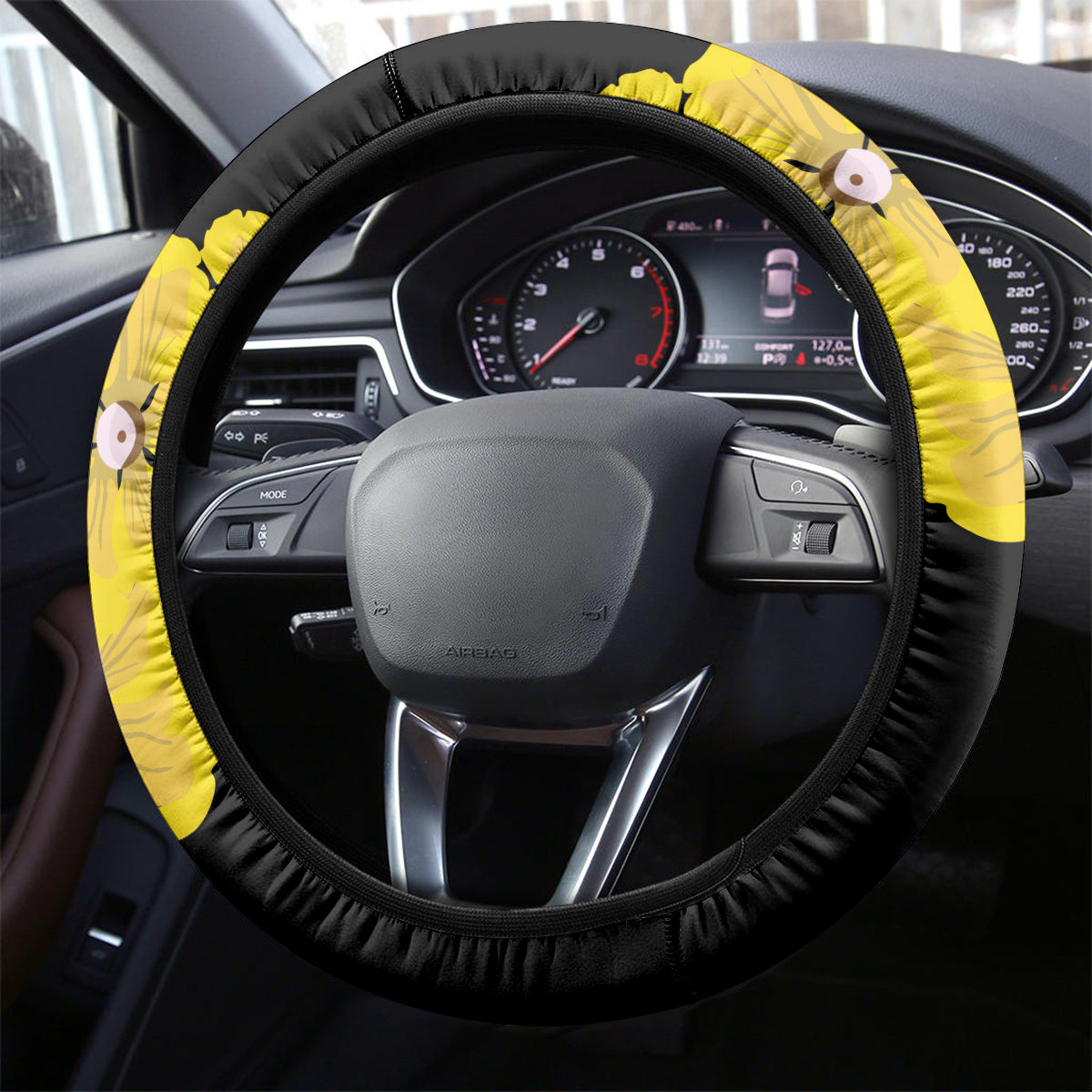 Brunei Darussalam National Day Steering Wheel Cover Coat Of Arms Simpor Flower - Wonder Print Shop