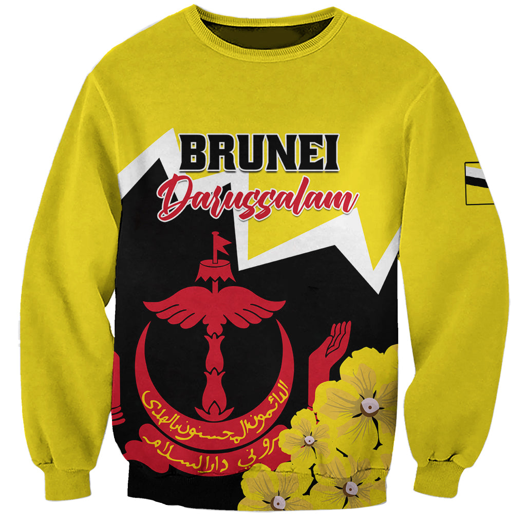 Brunei Darussalam National Day Sweatshirt Coat Of Arms Simpor Flower - Wonder Print Shop