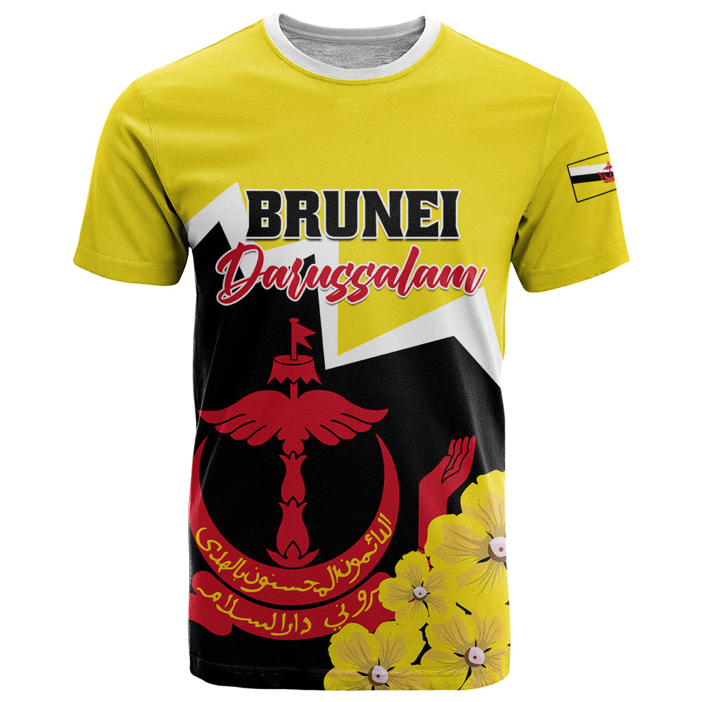 Brunei Darussalam National Day T Shirt Coat Of Arms Simpor Flower - Wonder Print Shop