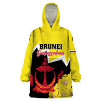 Brunei Darussalam National Day Wearable Blanket Hoodie Coat Of Arms Simpor Flower - Wonder Print Shop