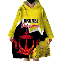 Brunei Darussalam National Day Wearable Blanket Hoodie Coat Of Arms Simpor Flower - Wonder Print Shop