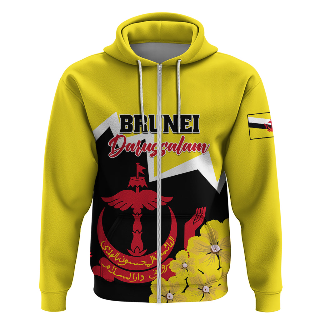 Brunei Darussalam National Day Zip Hoodie Coat Of Arms Simpor Flower - Wonder Print Shop