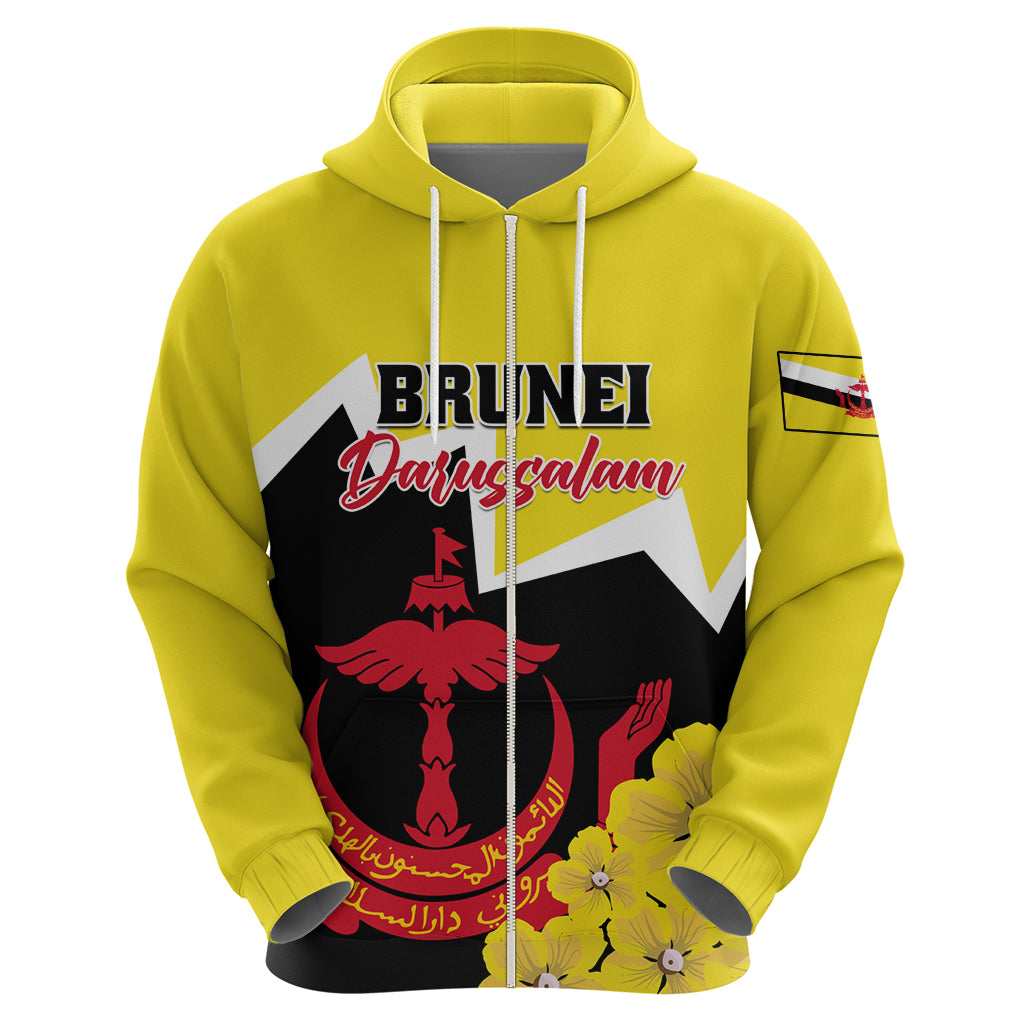 Brunei Darussalam National Day Zip Hoodie Coat Of Arms Simpor Flower - Wonder Print Shop