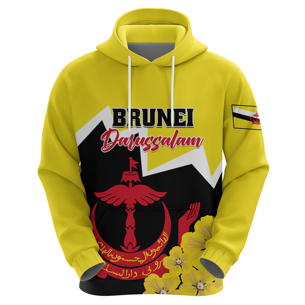 Brunei Darussalam National Day Zip Hoodie Coat Of Arms Simpor Flower - Wonder Print Shop