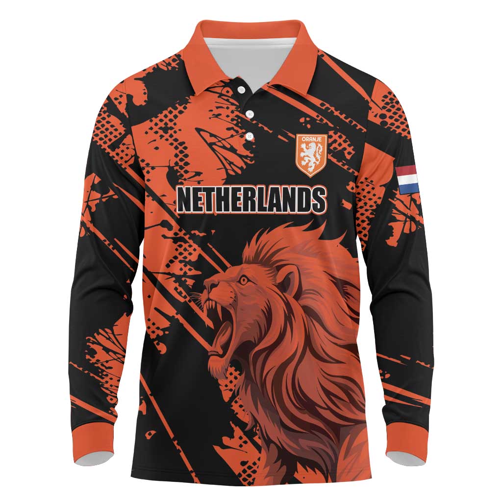 Custom Nederlands 2026 World Football Long Sleeve Polo Shirt Hup Holland Hup Lions - Wonder Print Shop