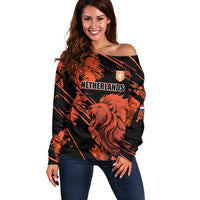 Custom Nederlands 2026 World Football Off Shoulder Sweater Hup Holland Hup Lions - Wonder Print Shop