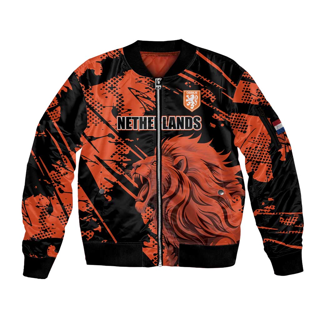 Custom Nederlands 2026 World Football Sleeve Zip Bomber Jacket Hup Holland Hup Lions - Wonder Print Shop