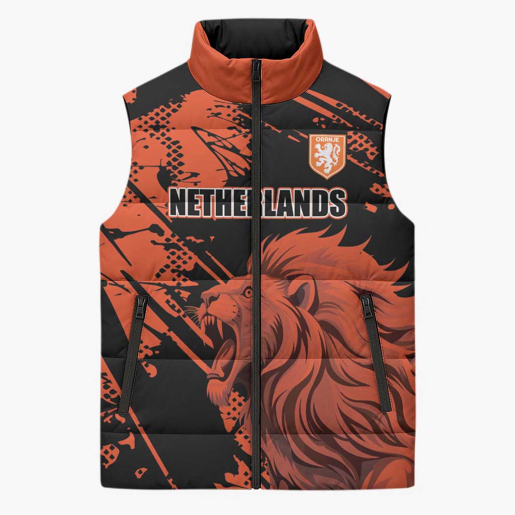 Custom Nederlands 2026 World Football Sleeveless Puffer Jacket Hup Holland Hup Lions - Wonder Print Shop