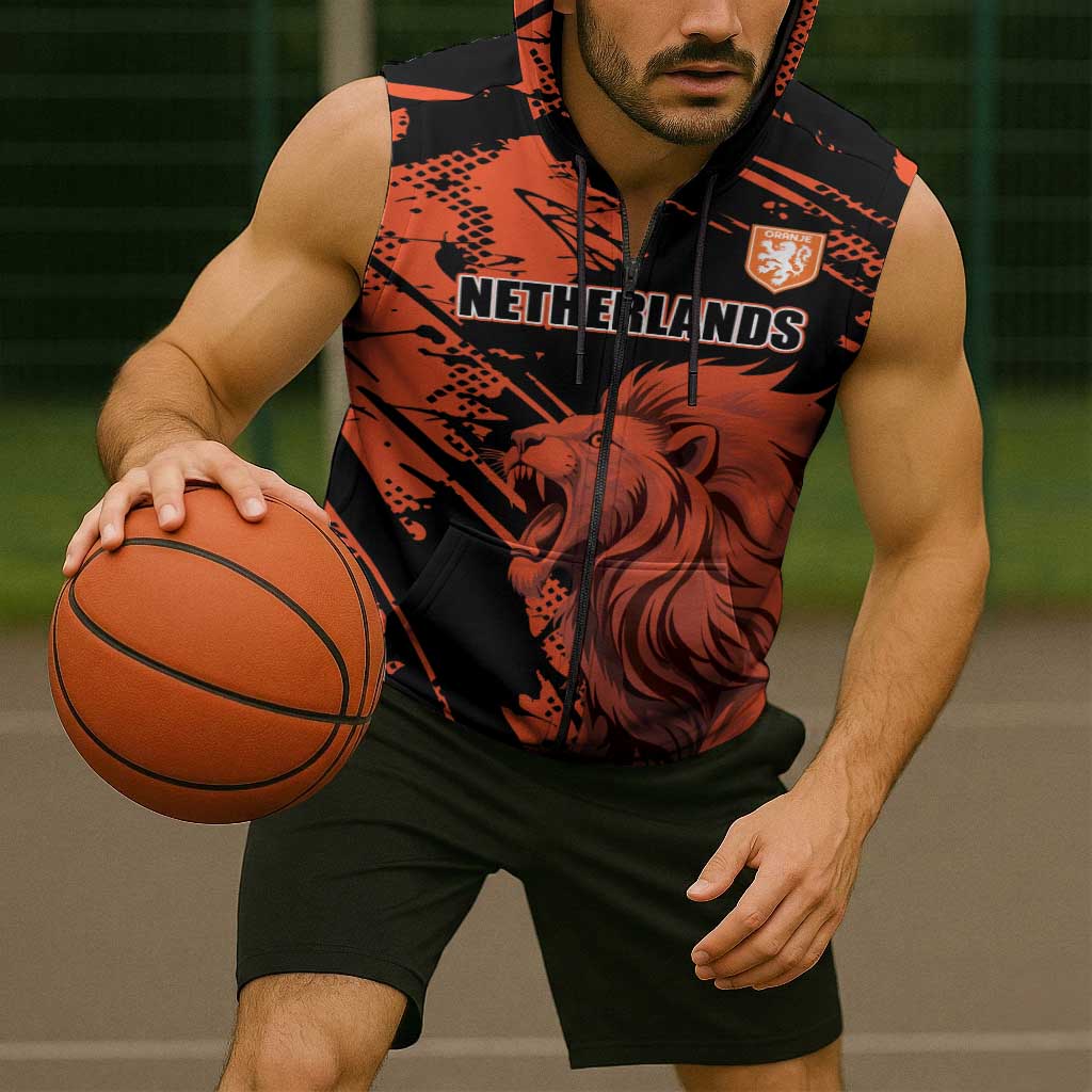 Custom Nederlands 2026 World Football Sleeveless Zip Hoodie Hup Holland Hup Lions - Wonder Print Shop