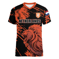 Custom Nederlands 2026 World Football Women V-Neck T-Shirt Hup Holland Hup Lions - Wonder Print Shop