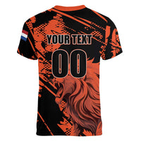 Custom Nederlands 2026 World Football Women V-Neck T-Shirt Hup Holland Hup Lions - Wonder Print Shop