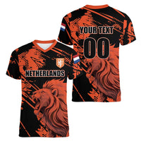 Custom Nederlands 2026 World Football Women V-Neck T-Shirt Hup Holland Hup Lions - Wonder Print Shop
