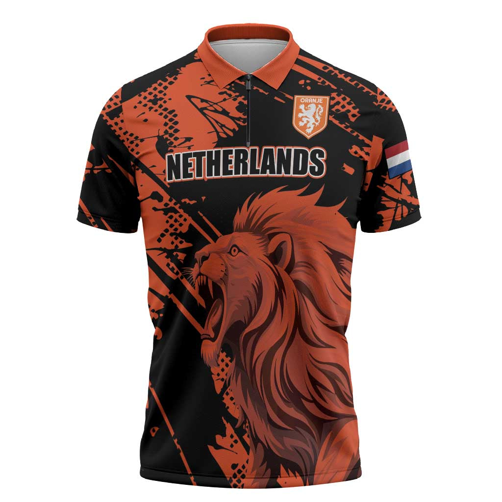 Custom Nederlands 2026 World Football Zipper Polo Shirt Hup Holland Hup Lions - Wonder Print Shop