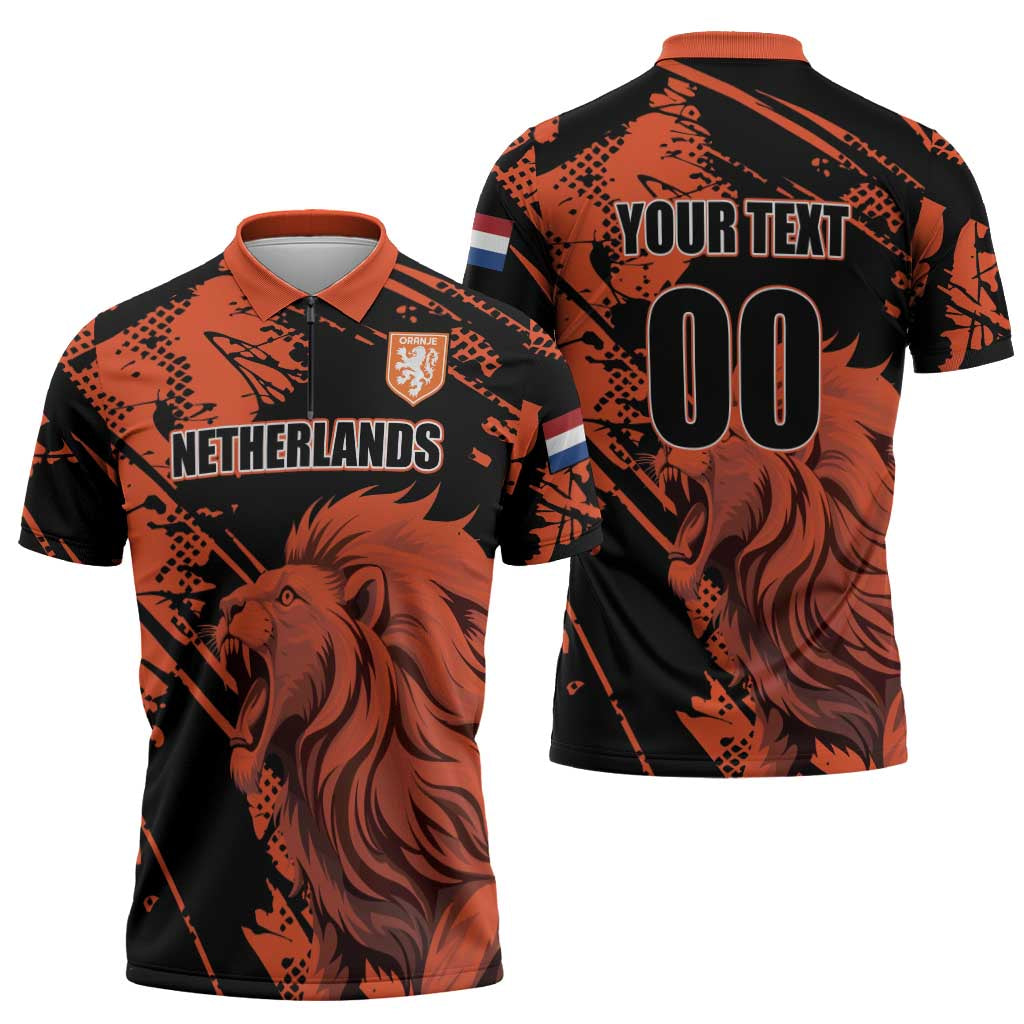 Custom Nederlands 2026 World Football Zipper Polo Shirt Hup Holland Hup Lions - Wonder Print Shop