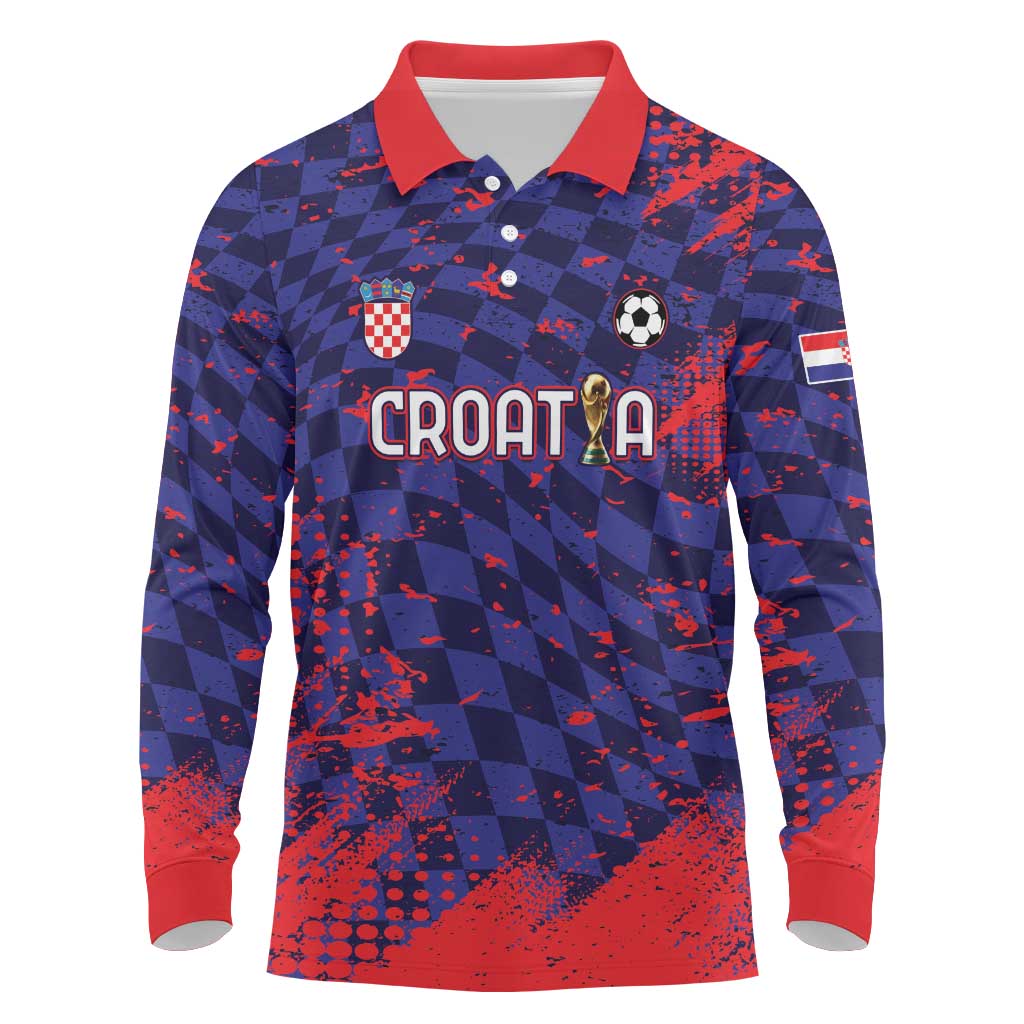 Custom Croatia 2026 World Football Long Sleeve Polo Shirt Hrvatska Vatreni - Wonder Print Shop