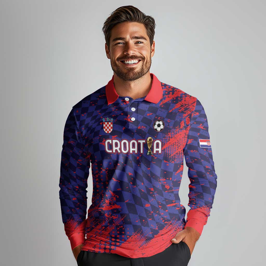 Custom Croatia 2026 World Football Long Sleeve Polo Shirt Hrvatska Vatreni - Wonder Print Shop