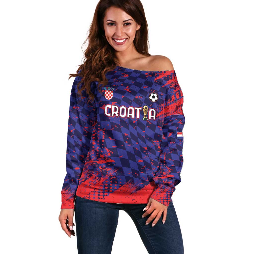Custom Croatia 2026 World Football Off Shoulder Sweater Hrvatska Vatreni - Wonder Print Shop