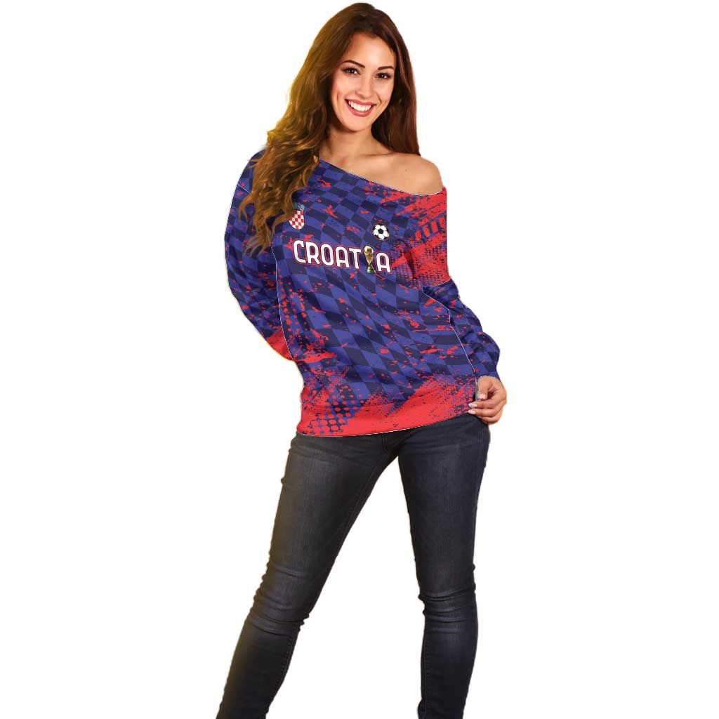 Custom Croatia 2026 World Football Off Shoulder Sweater Hrvatska Vatreni - Wonder Print Shop