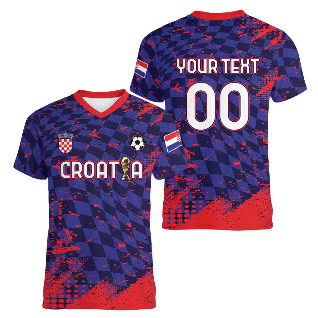 Custom Croatia 2026 World Football Women V-Neck T-Shirt Hrvatska Vatreni - Wonder Print Shop