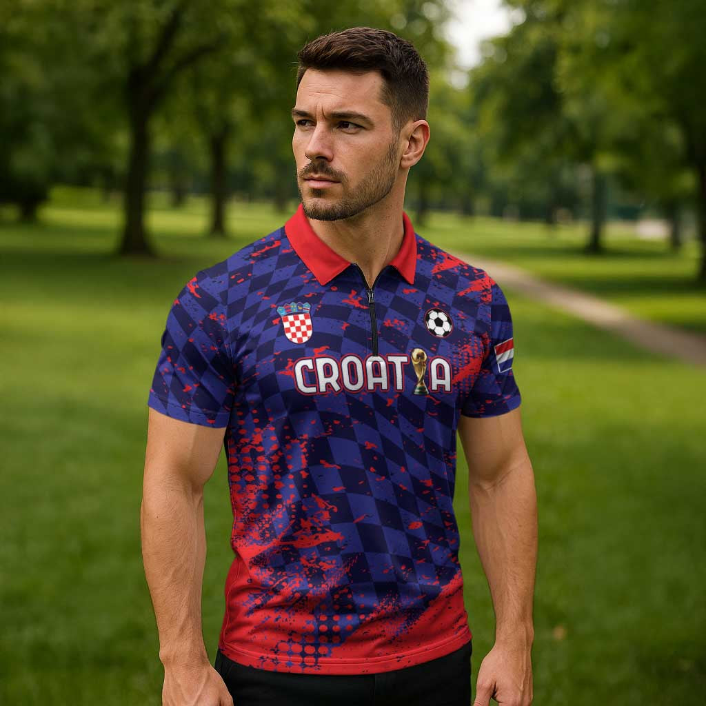 Custom Croatia 2026 World Football Zipper Polo Shirt Hrvatska Vatreni - Wonder Print Shop