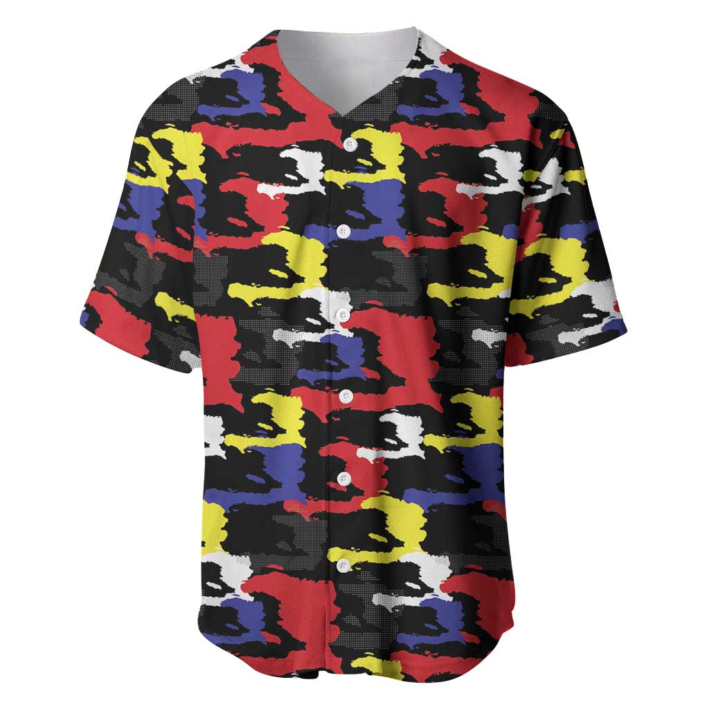 Haiti Map Camouflage Colorful Baseball Jersey - Wonder Print Shop