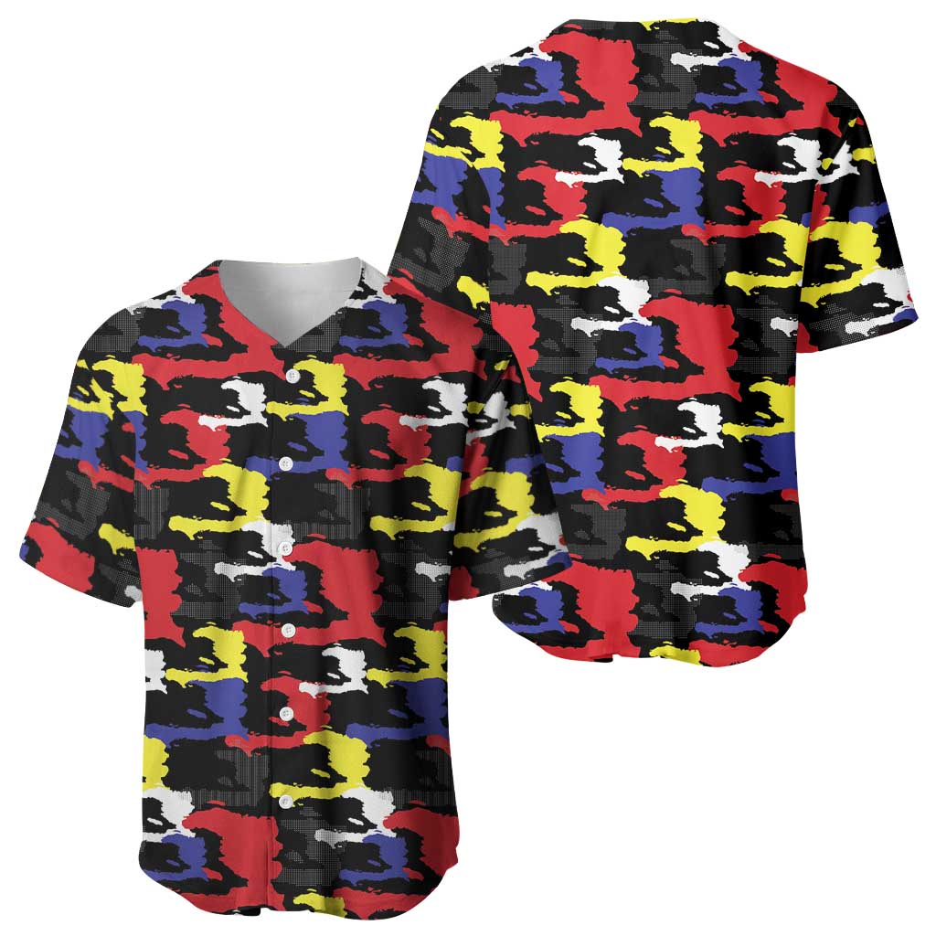 Haiti Map Camouflage Colorful Baseball Jersey - Wonder Print Shop