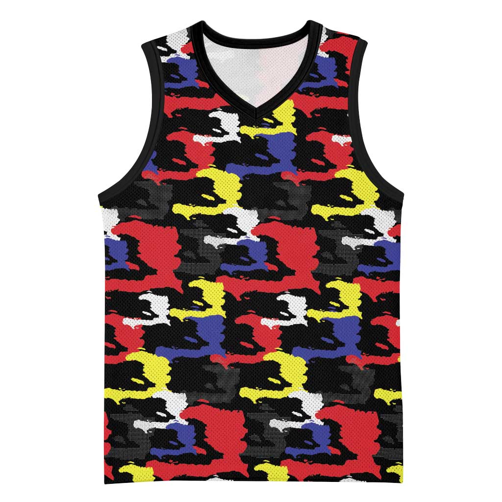 Haiti Map Camouflage Colorful Basketball Jersey - Wonder Print Shop
