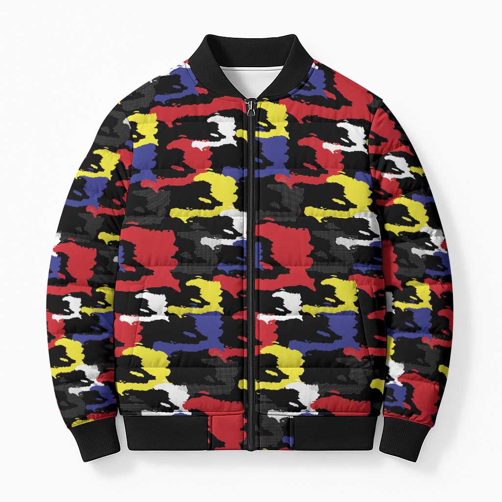 Haiti Map Camouflage Colorful Bomber Puffer Jacket - Wonder Print Shop