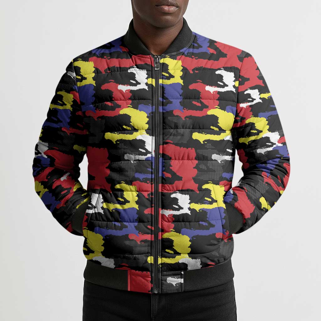 Haiti Map Camouflage Colorful Bomber Puffer Jacket - Wonder Print Shop