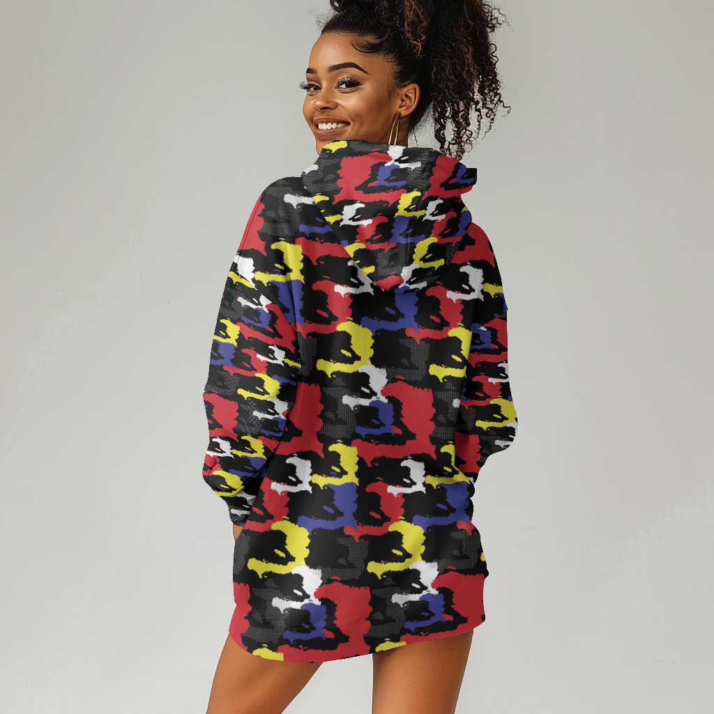 Haiti Map Camouflage Colorful Hoodie Dress - Wonder Print Shop