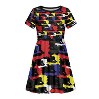 Haiti Map Camouflage Colorful Kid Short Sleeve Dress - Wonder Print Shop