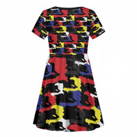 Haiti Map Camouflage Colorful Kid Short Sleeve Dress - Wonder Print Shop