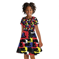 Haiti Map Camouflage Colorful Kid Short Sleeve Dress - Wonder Print Shop