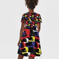 Haiti Map Camouflage Colorful Kid Short Sleeve Dress - Wonder Print Shop