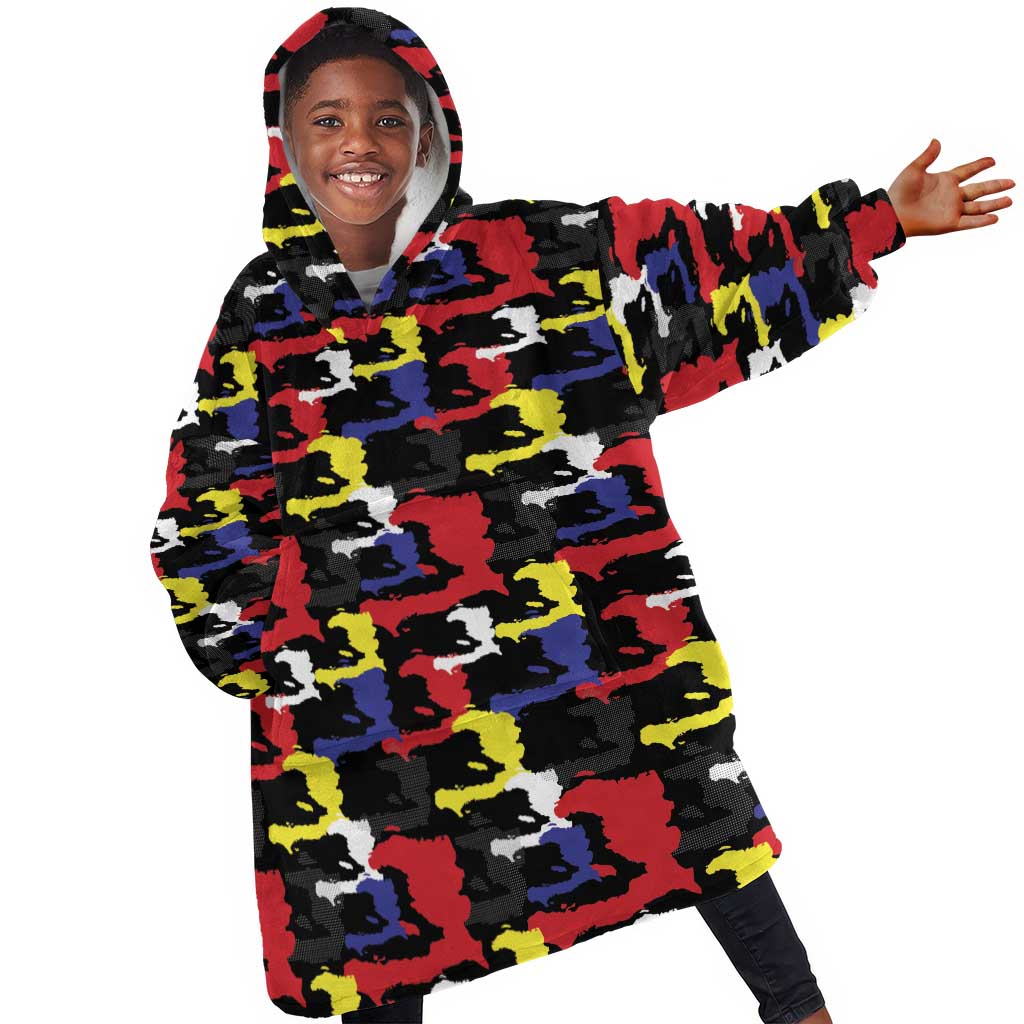 Haiti Map Camouflage Colorful Kid Wearable Blanket Hoodie - Wonder Print Shop