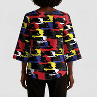Haiti Map Camouflage Colorful Kimono Sleeve Blouse - Wonder Print Shop