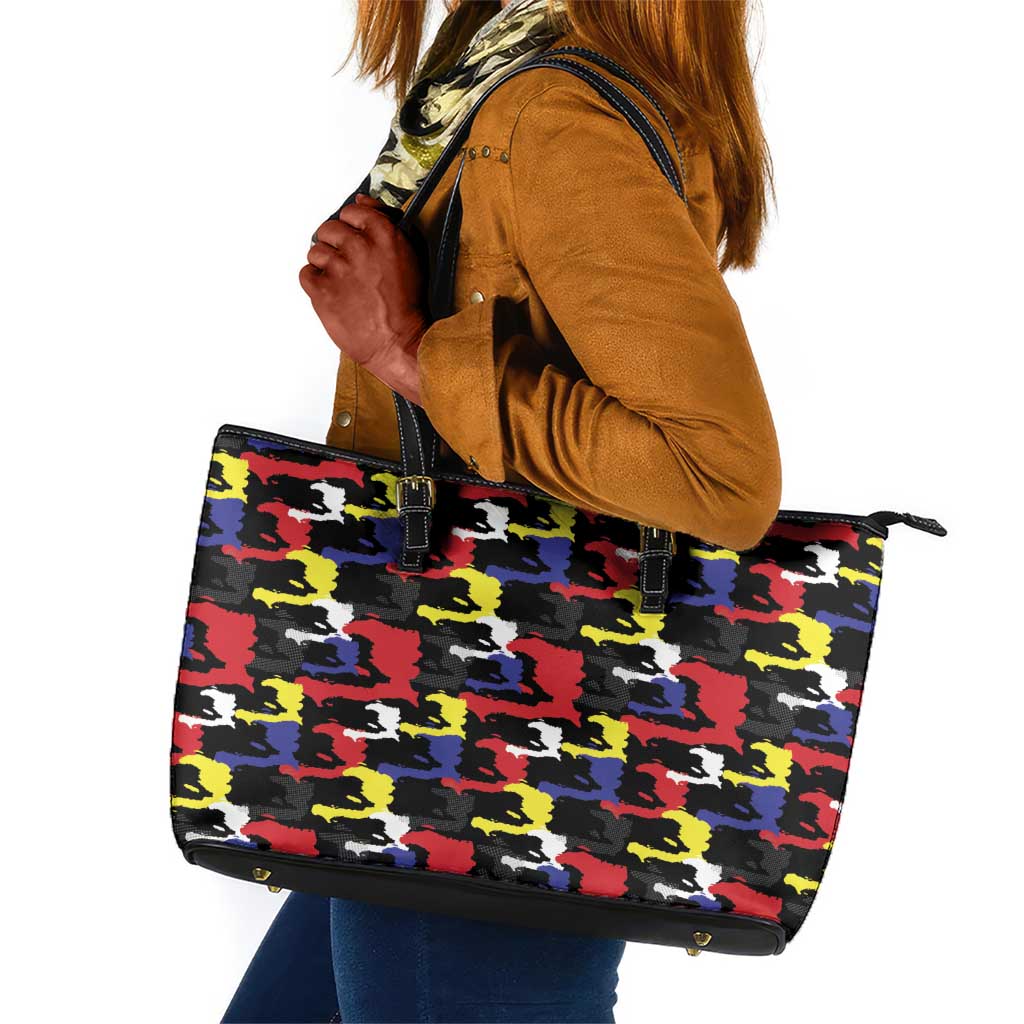 Haiti Map Camouflage Colorful Leather Tote Bag - Wonder Print Shop