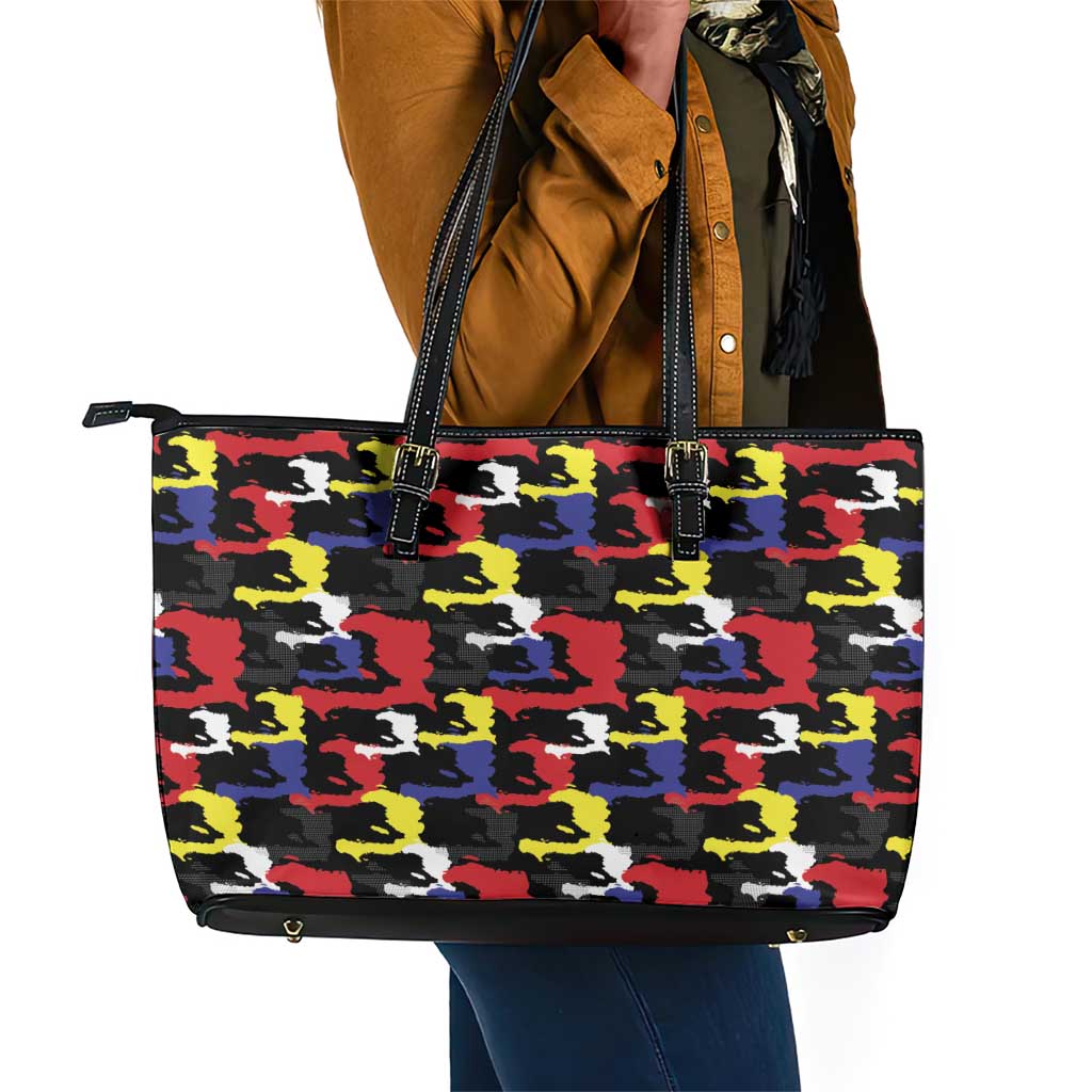 Haiti Map Camouflage Colorful Leather Tote Bag - Wonder Print Shop