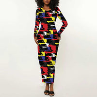 Haiti Map Camouflage Colorful Long Sleeve Bodycon Dress - Wonder Print Shop