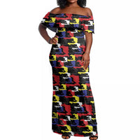 Haiti Map Camouflage Colorful Off Shoulder Maxi Dress - Wonder Print Shop