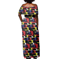 Haiti Map Camouflage Colorful Off Shoulder Maxi Dress - Wonder Print Shop