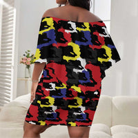 Haiti Map Camouflage Colorful Off Shoulder Short Dress - Wonder Print Shop