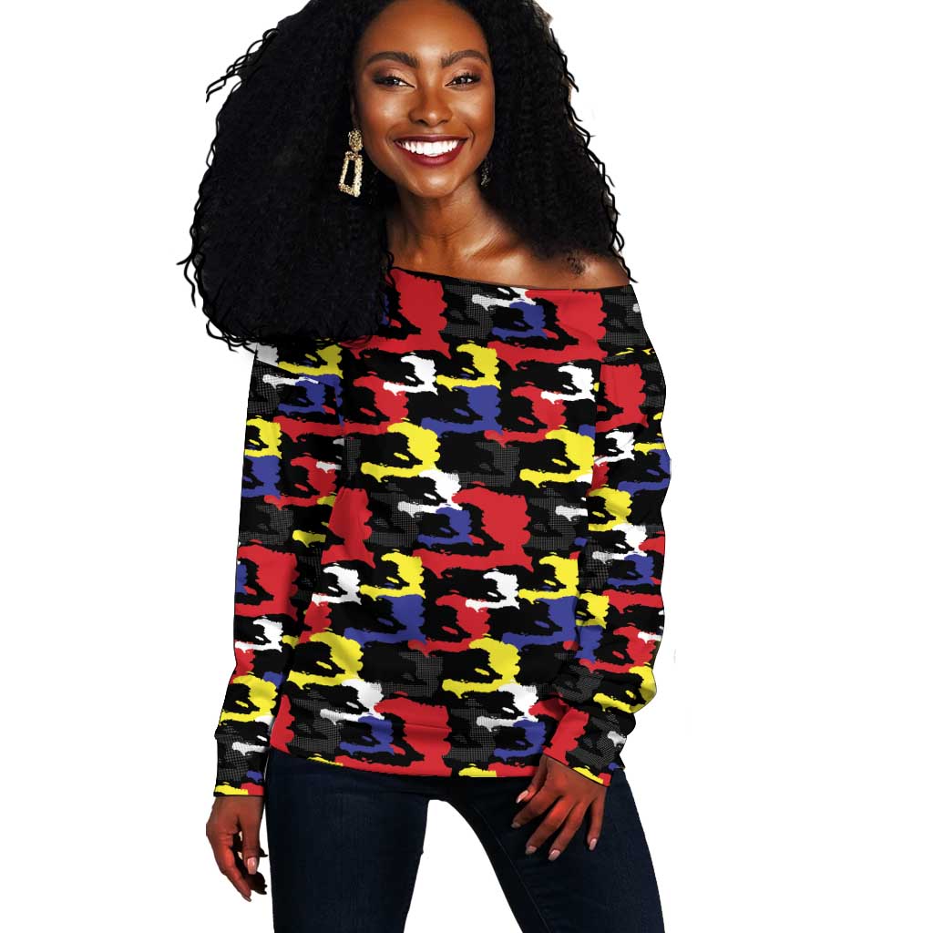 Haiti Map Camouflage Colorful Off Shoulder Sweater - Wonder Print Shop