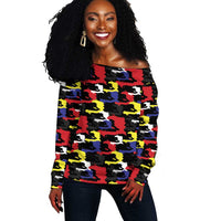 Haiti Map Camouflage Colorful Off Shoulder Sweater - Wonder Print Shop