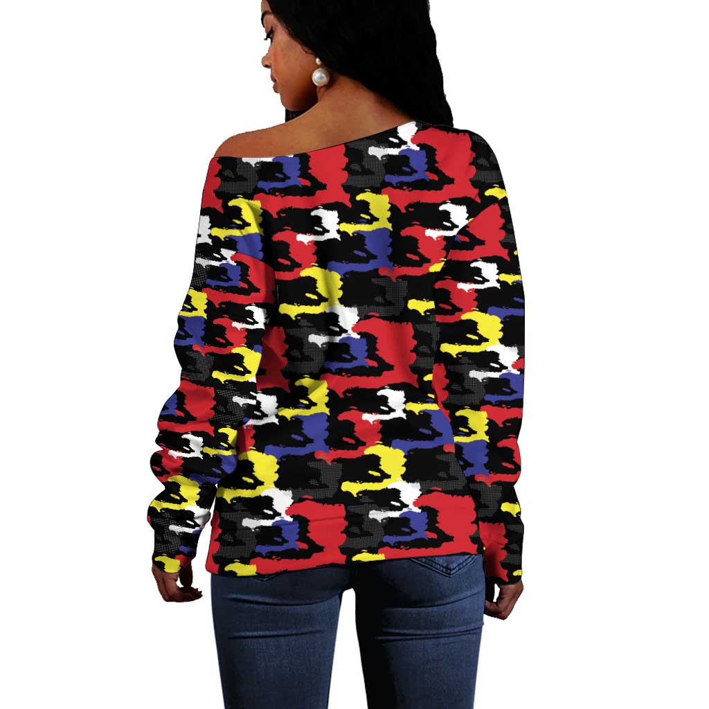 Haiti Map Camouflage Colorful Off Shoulder Sweater - Wonder Print Shop