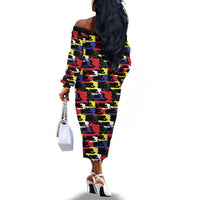 Haiti Map Camouflage Colorful Off The Shoulder Long Sleeve Dress - Wonder Print Shop