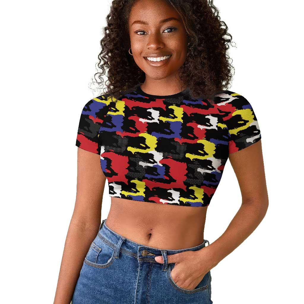 Haiti Map Camouflage Colorful Raglan Cropped T shirt - Wonder Print Shop
