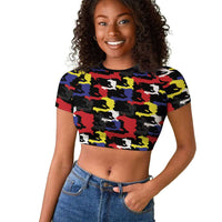 Haiti Map Camouflage Colorful Raglan Cropped T shirt - Wonder Print Shop