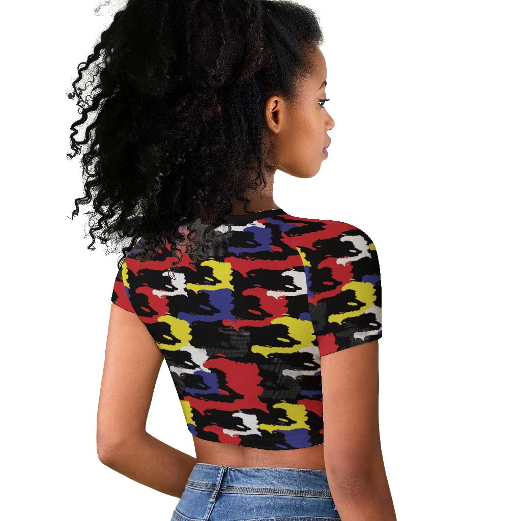 Haiti Map Camouflage Colorful Raglan Cropped T shirt - Wonder Print Shop